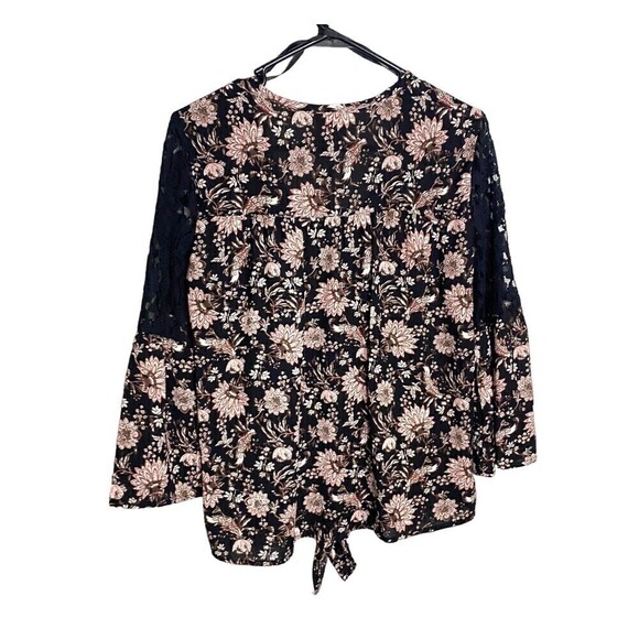Knox Rose Size Small Floral Lace Peasant Button Top Bohemian Front Knot  NEW - Picture 2 of 8